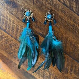 NWT custom drop genuine feather earrings